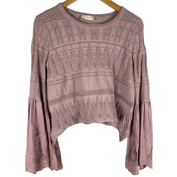 Altard‎ State Violet Crochet Pullover Sweater Bell Sleeves Eyelet Size Small - Picture 1 of 8